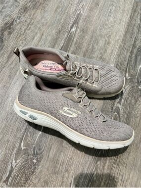 Skechers Women's Taupe Slip-On Knit Athletic Sneakers